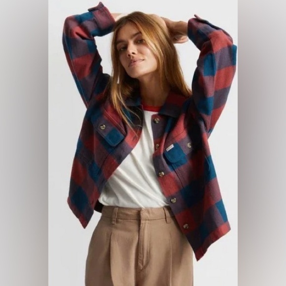 Brixton Womens Bowery Captain Blue Long Sleeve Button Down Flannel-size small